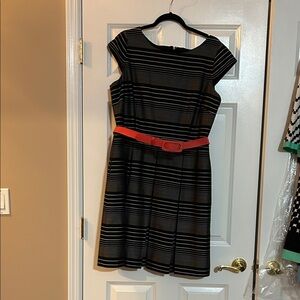 Tahari Black and Red Striped Midi Dress